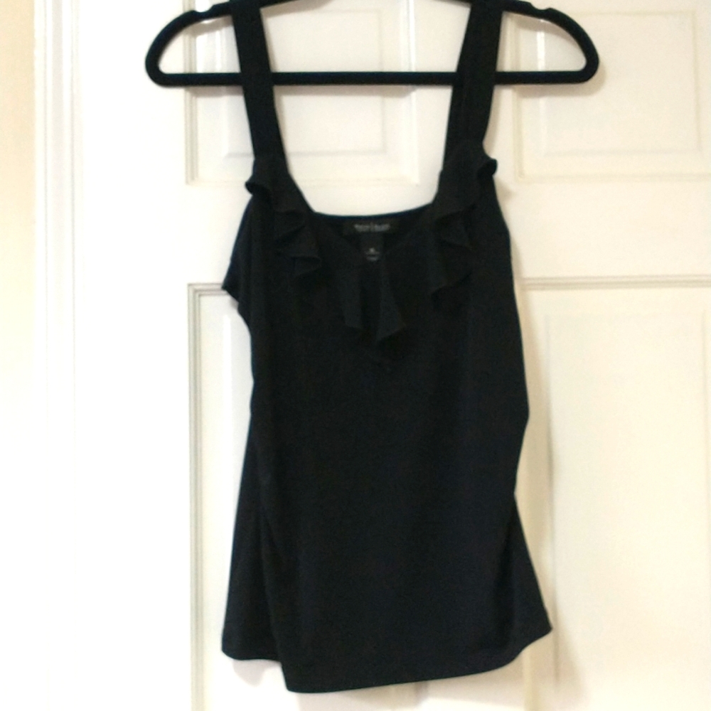 Black market white house cami tank with ruffle neckline sz m